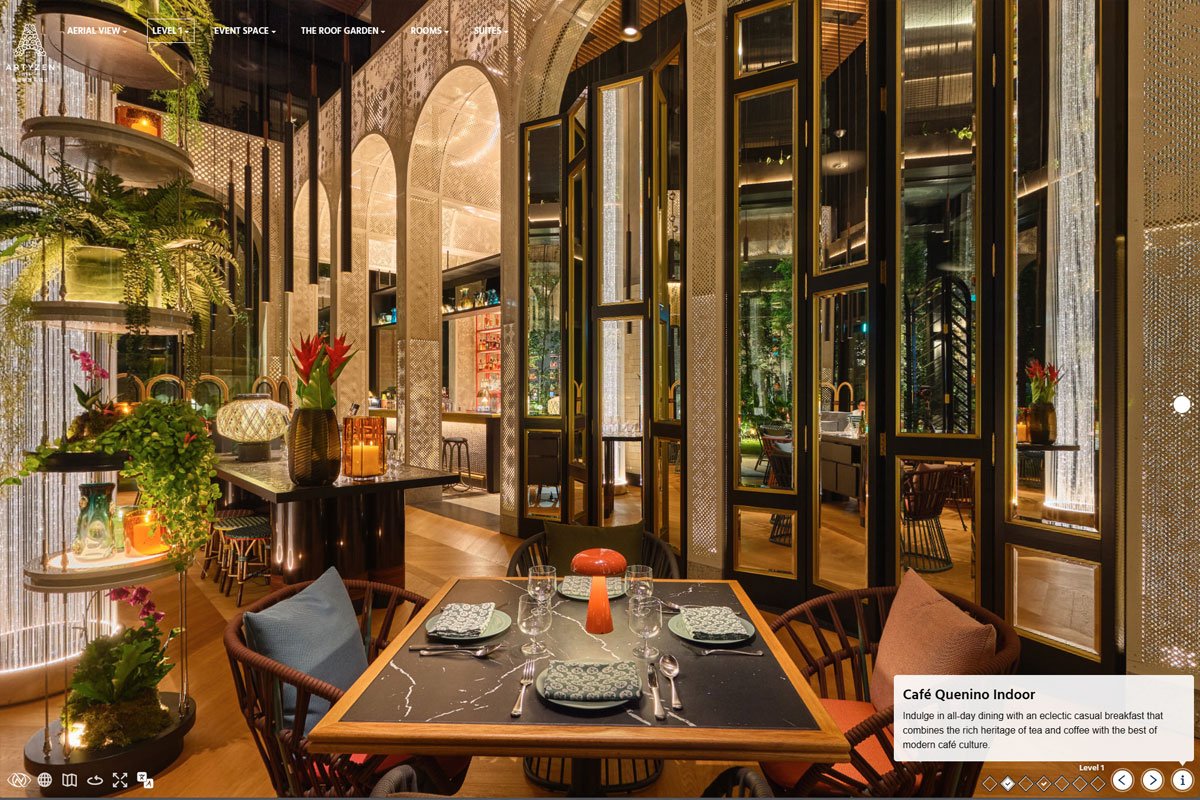 Artyzen Singapore Cafe Quenino showing day/night transition in virtual tour