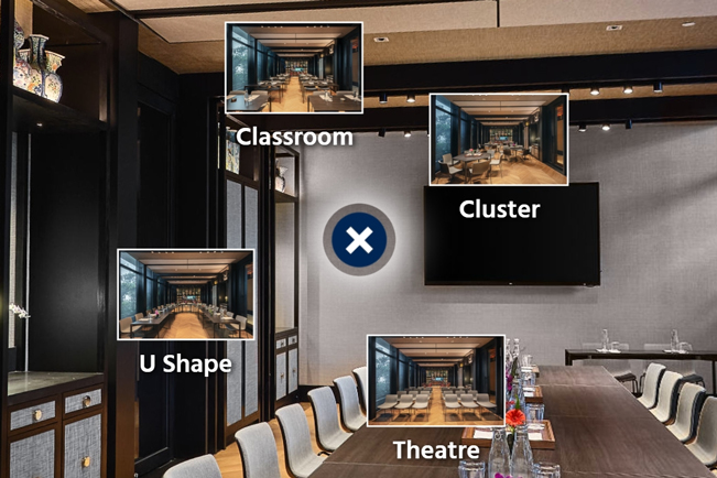 Virtual tour FlexiSpot feature showing a single hotspot expanded into multiple interactive points